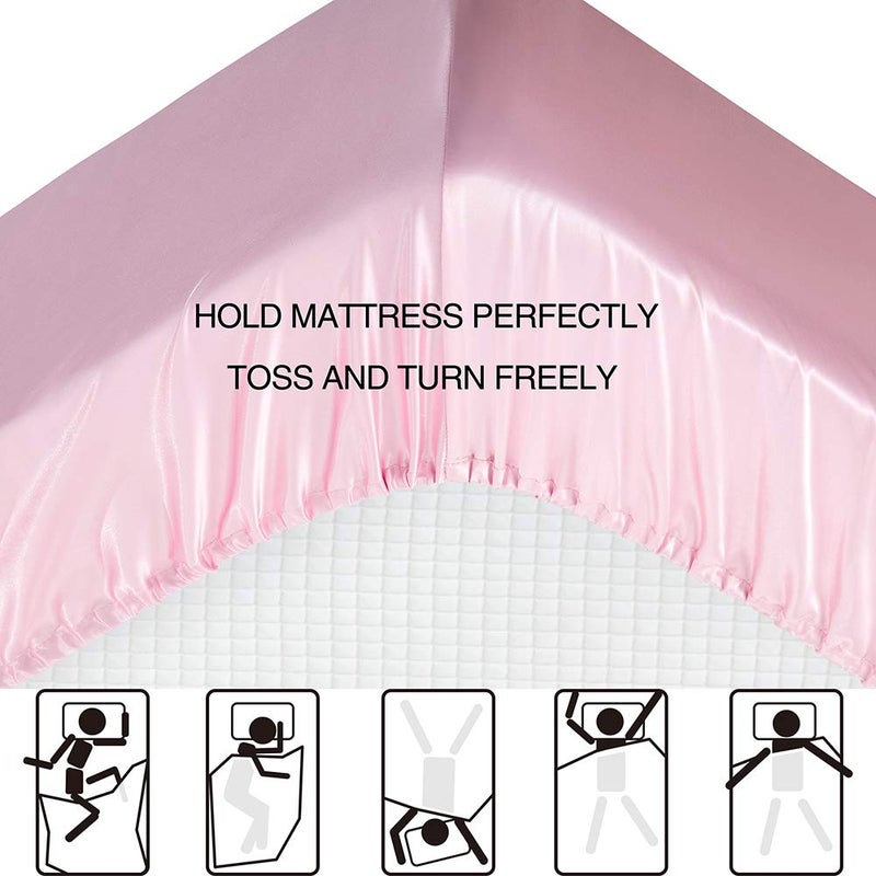 Luxbedding Satin Bed Sheets Full Size Sheet Sets, Pink Silk Sheets, 4 - Pieces Soft Bedding Set with 1 Deep Pocket Fitted Sheet,1 Flat Sheet,2 Pillowcase - Image 3